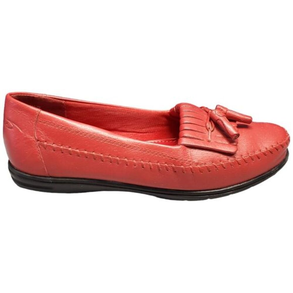 Dr. Scholl's E23-25 Moccasin Loafer Shoes Womens Size 6M Red Leather Slip On EUC